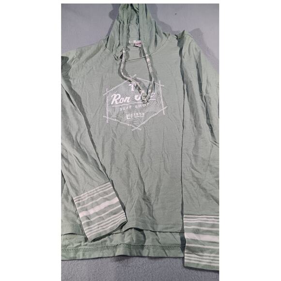 Ron Jon Surf Shop Hoodie Small Green Striped Sleeve Surf Logo Pullover Beachwear - Picture 2 of 5